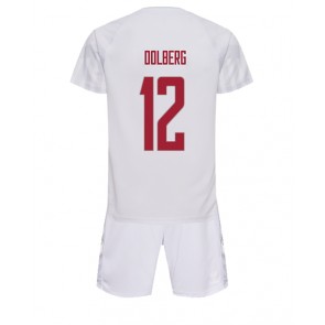 Danmark Kasper Dolberg #12 Borta Kläder Barn VM 2022 Kortärmad (+ Korta byxor)